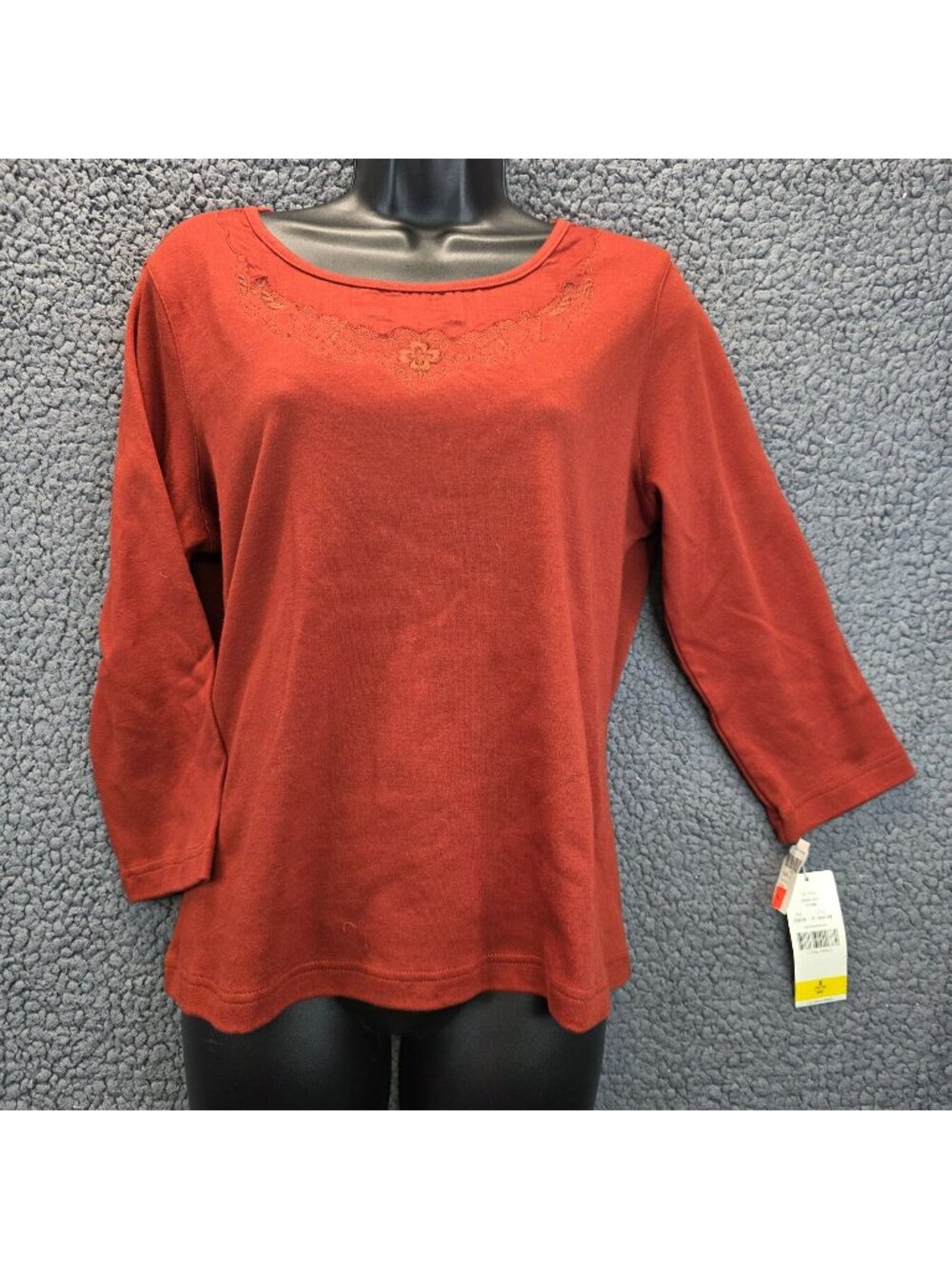 Koret Embroidered Top M Rust 3/4 Sleeve Cotton Boho Colorful Indie Casual Whimsy